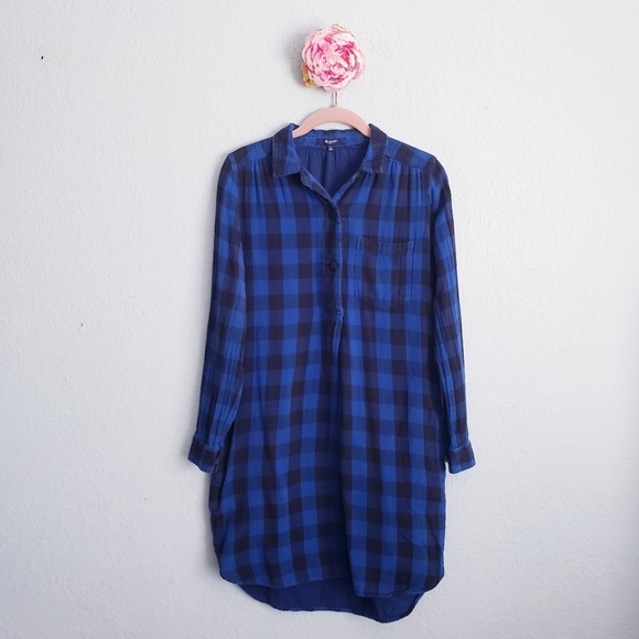 Madewell Latitude Blue and Black Buffalo Check Tunic Shirt Dress - Picture 2 of 10